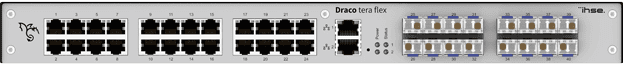 Front view of Draco tera KVM switch with multiple connection ports and an LED display panel.
Seamless switching between multiple devices.